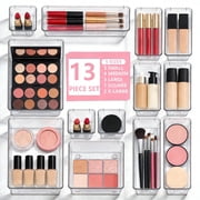 YHIPL Makeup Drawer Organizer 13 Pcs Set, Plastic Trays for Makeup, Desk Supplies, Office, Bedroom & Bathroom