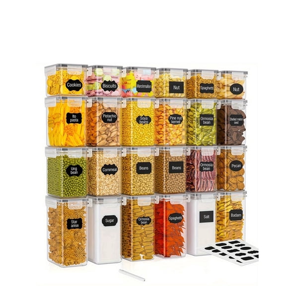 YHIPL 24 PCS Airtight Food Storage Containers with Lids, Kitchen Storage Container for Cereal, Dry Food, Flour and Sugar, BPA-Free, Includes 24 Labels