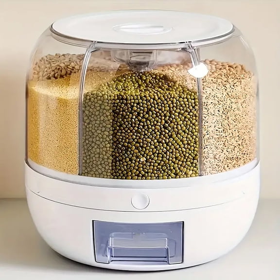 YHIPL 360° Rotating Cereal Dispenser Container, Rice Dispenser Storage Container for Kitchen, BPA-free, White