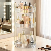 YHIPL 360°Rotating Makeup Organizer, 3-Tier Adjustable Clear Perfume Stand for Vanity (Clear, 3 Tier)