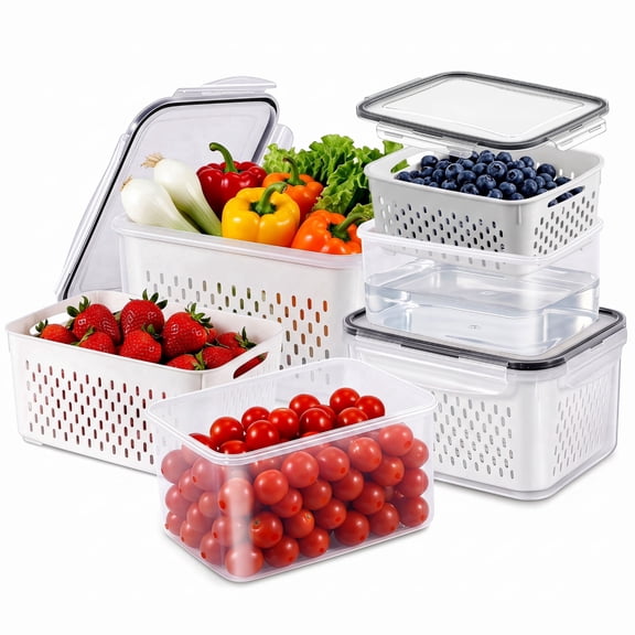 YHIPL 3-Pack Fruit Storage Containers for Fridge, Produce Keeper, Strawberry Saver Bins, Clear Airtight with Colanders, Dishwasher/Microwave Safe