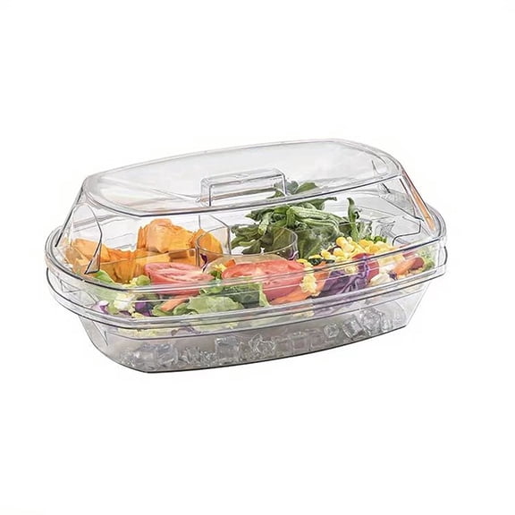 YHIPL 4-Compartment Chilled Serving Tray with Lid – Clear Party Platter for Cold Food, Buffet Server for Fruit, Veggies & Appetizers