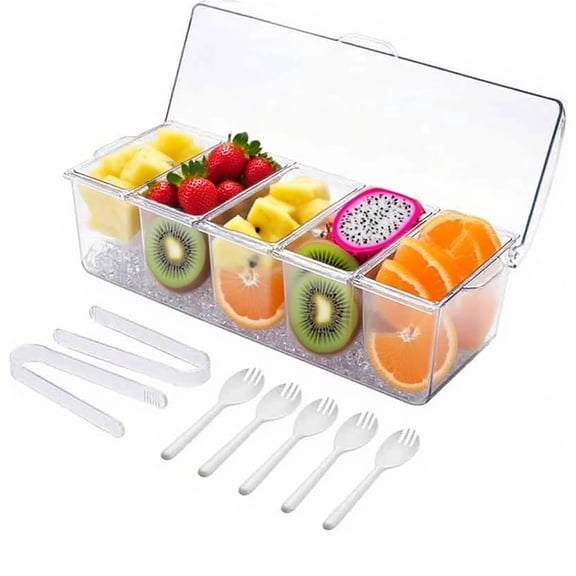 YHIPL 5-Compartment Salad Bowl Set with Lids – BPA-Free Chilled Serving Tray with Ice Core, Portable Party Platter for Fruits, Veggies, Dips & Snacks – Perfect for Picnics, BBQs, Travel & Meal Prep