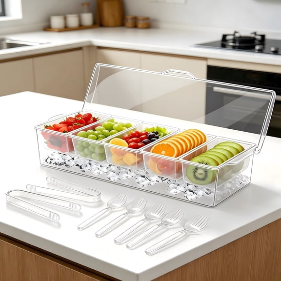 YHIPL 5-Compartment Salad Bowl Set with Lid – Portable BPA-Free Food Container for Fruit, Veggies & Snacks, Perfect for BBQ, Picnic & Travel