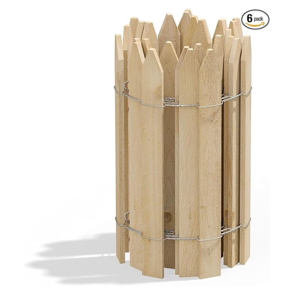 YHKJ 16"H x 8'L Cedar Wood Garden Picket Fence (6-Pack)