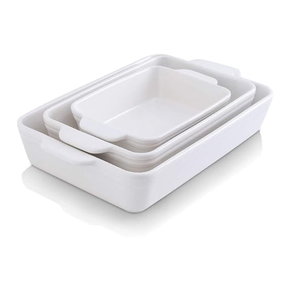 YHKJ Ceramic Baking Dish Set, 3-Piece Rectangular Casserole & Lasagna Pan for Cooking, Cake, Dinner, Kitchen, 9x13 Inches, White