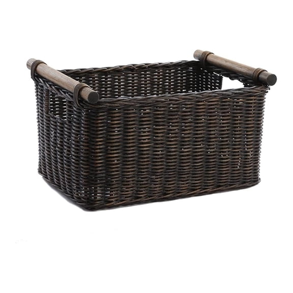 YHKJ Pole Handle Wicker Storage Basket, Medium, 16 in L x 12 in W x 8.25 in H, Antique Walnut Brown