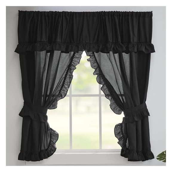 YHKJ Ruffled Window Curtain Set, 70" x 45" Curtain with Tiebacks and Valance