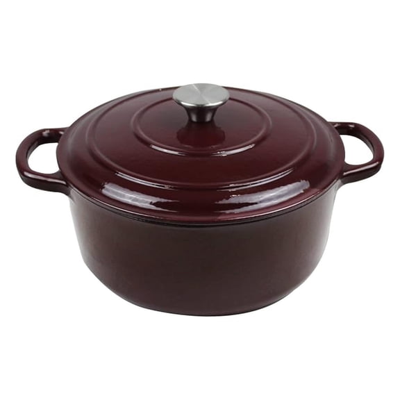 YHKJCast Iron Enameled Pot 7 Qt. with Cover Merlot