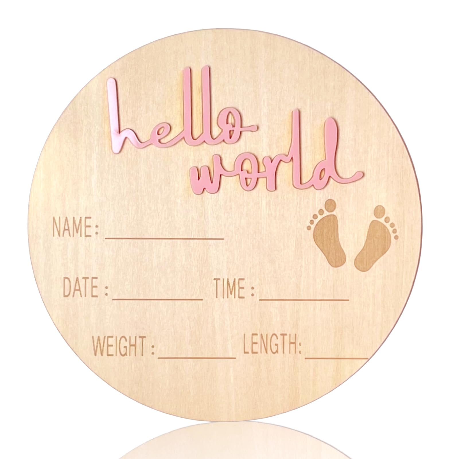 Wanmu Hello World Newborn Sign – 5.9 Inch Wooden Birth Announcement Board With Ink Pad & Pen, Hospital Keepsake, Nursery Name Sign