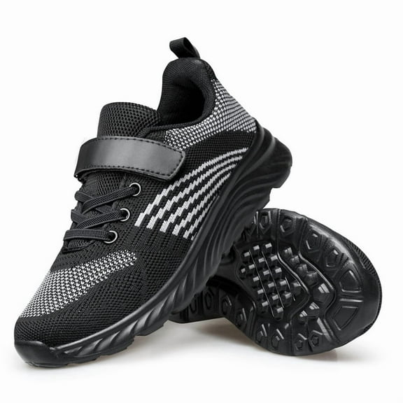 YHOON Boys Girls Shoes Kids Sneakers Breathable Athletic Running Tennis Shoes Black Big Kid 5.5