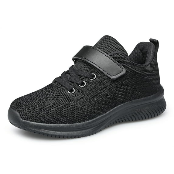 YHOON Boys Girls Sneakers Kids Shoes Unisex Lightweight Breathable Athletic Running Tennis Fitness Shoes Black Big Kid Size 5