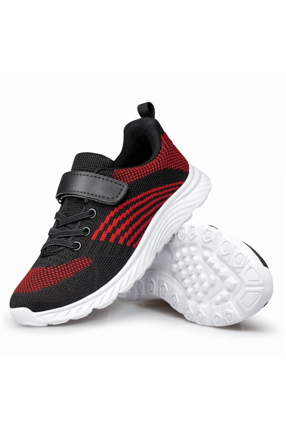 Boys Girls Sports Shoes Lightweight Tennis Running Walking Gym Fashion Shoes Black Red Big Kid Size 5
