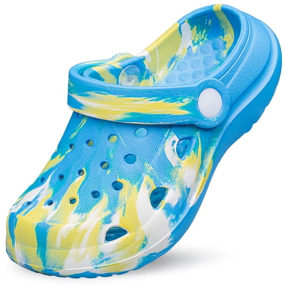 YHOON Garden Shoes Clogs Boys Girls Marbled Clogs Slides Sandals Slip on Kids Slippers Child Beach Pool Shower Water Shoes Blue Little Kid Size 1.5