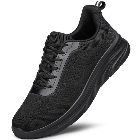YHOON Men Walking Shoes Lightweight Breathable Running Tennis Sneakers Athletic Gym Workout Training Slip on Shoes All Black Size 7.5