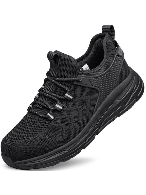 Men's Steel Toe Safety Trainers Oil Resistant Slip Resistant Puncture Proof Waterproof Work Shoes for Industrial & Construction All Black Size 9.5