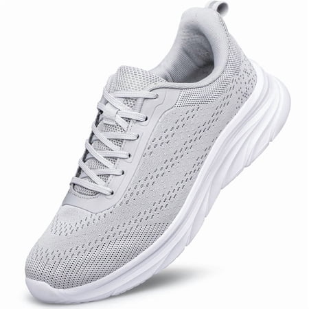 YHOON Men's Walking Shoes Lightweight Breathable Running Shoes Non Slip Athletic Fashion Sneakers Light Grey Size 11
