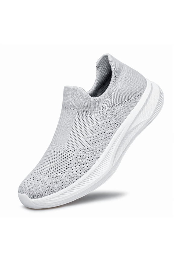 Men's Walking Shoes Lightweight Breathable Running Shoes Non Slip Athletic Tennis Sneakers Light Grey Size 8.5