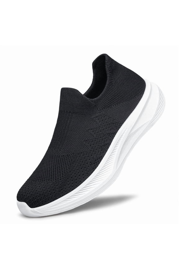 Men's Walking Shoes Slip on Comfortable Lightweight Running Shoes Workout Training Tennis Sneakers Black Size 8