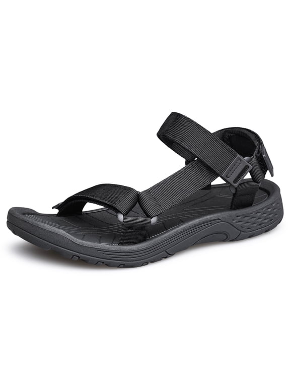 Mens Sport Sandals Hiking Open Toe Non Slip Athletic Sandals Walking Casual Comfortable for Summer Outdoor Wading Beach Water Shoes All Black Size 9