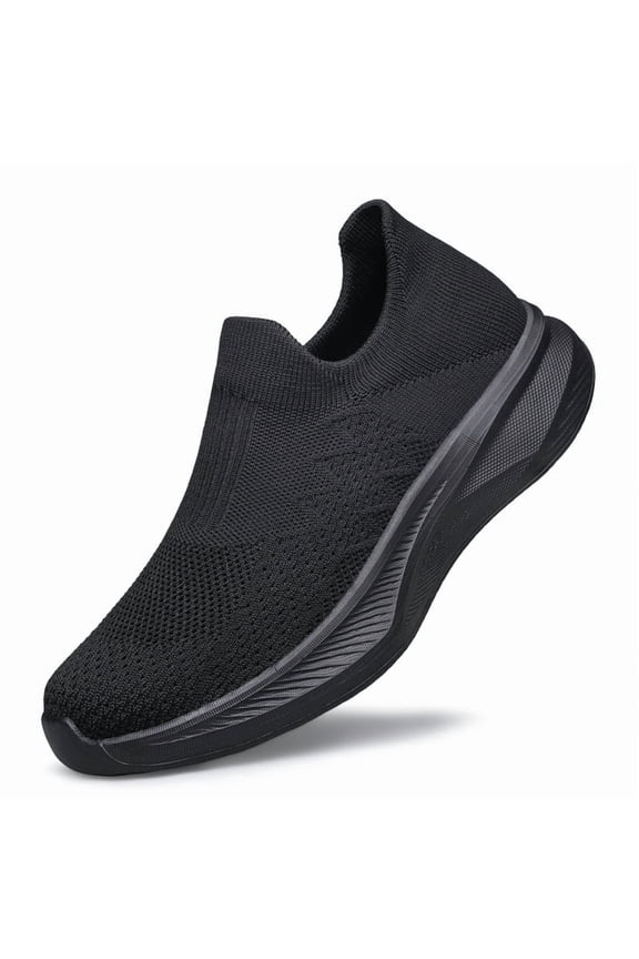 Mens Walking Shoes Slip on Lightweight Breathable Running Tennis Sneakers Athletic Gym Workout Training Shoes All Black Size 10