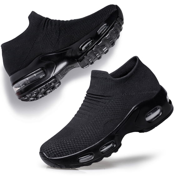 YHOON Women's Casual & Dress Shoes Slip On Breathable Lightweight Mesh Sneakers, Black, Size 8