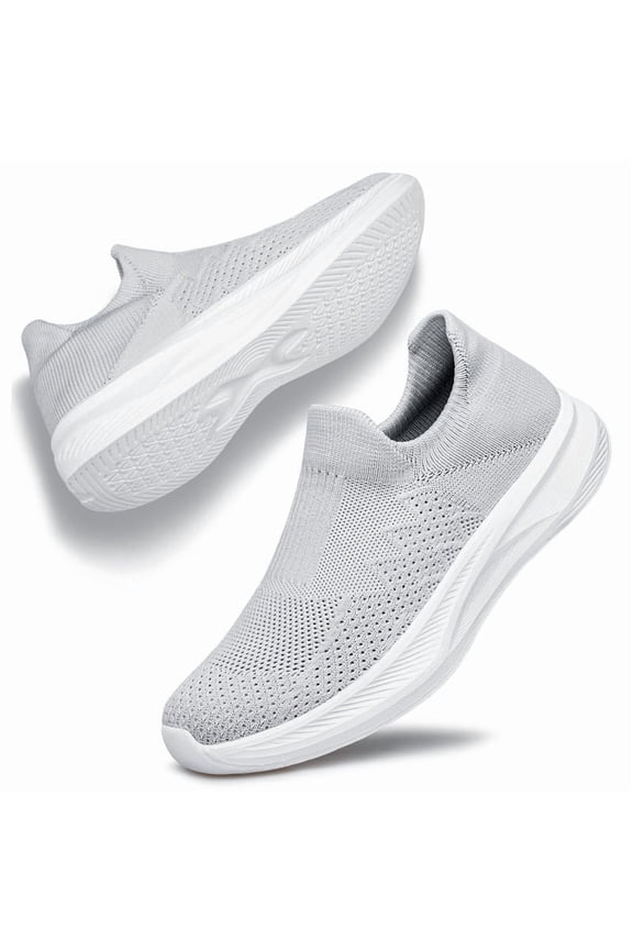 Women's Sneakers Lightweight Breathable Tennis Shoes Casual Fashion Running Sneakers Light Grey Size 9