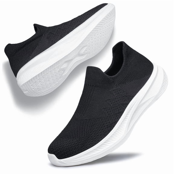 YHOON Women's Sneakers Slip On Walking Lightweight Breathable leisure Shoes Athletic Tennis Sneakers Black Size 5