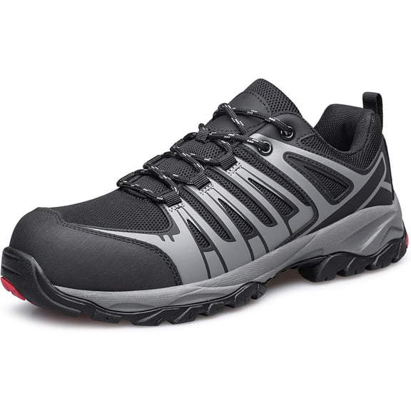 YHOON Women's Steel Toe Shoes Safety Work Sneakers Comfortable Oil & Slip Resistant Work Shoes Composite Toe Safety Sneakers Black Grey Size 8