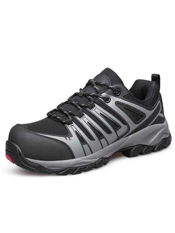 Women's Steel Toe Shoes Safety Work Sneakers Comfortable Oil & Slip Resistant Work Shoes Composite Toe Safety Sneakers Black Grey Size 9
