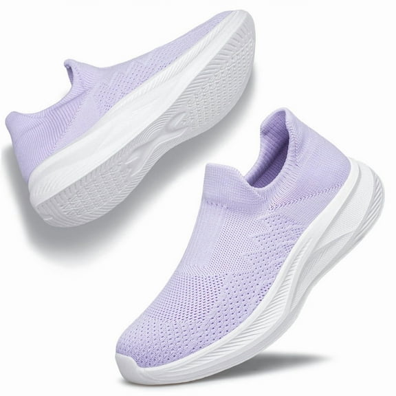 YHOON Women's Walking Shoes Non-Slip Breathable Outdoor Exercise Shoes Fashion Tennis Shoes Purple Size 5