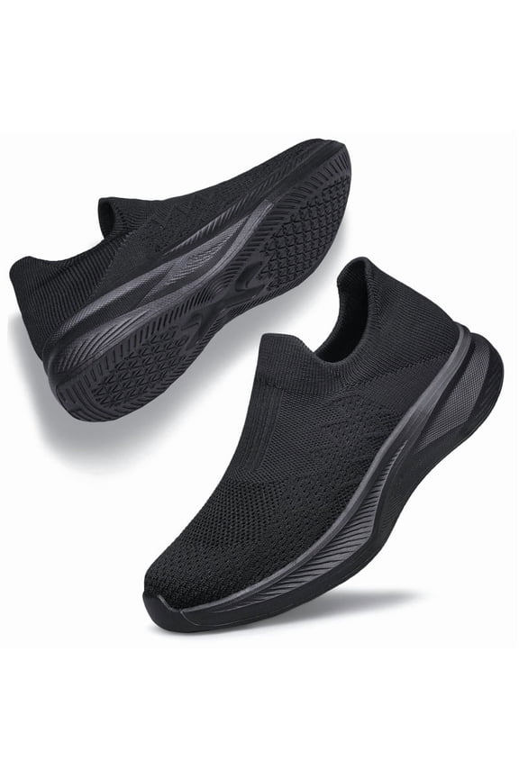 Women's Walking Sneakers Lightweight Breathable Slip on Tennis Shoes Casual Fashion Running Sneakers All Black Size 8