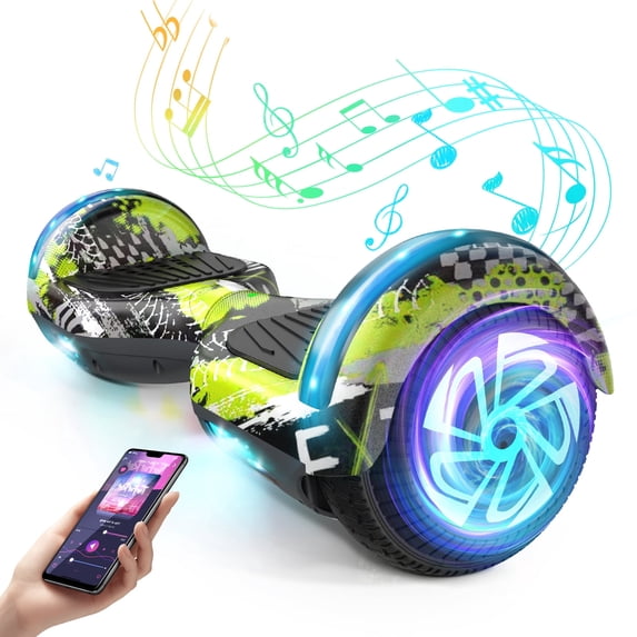 YHR Hoverboard for Kids Adults, 6.5" Bluetooth Self Balancing Scooter with LED Lights, Ages 6-12(Speed Green)