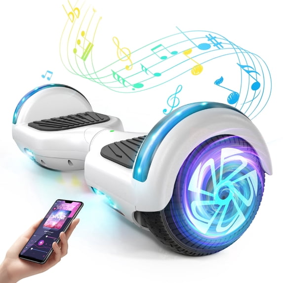 YHR Hoverboard for Kids Adults, 6.5" Bluetooth Self Balancing Scooter with LED Lights, Ages 6-12(White)