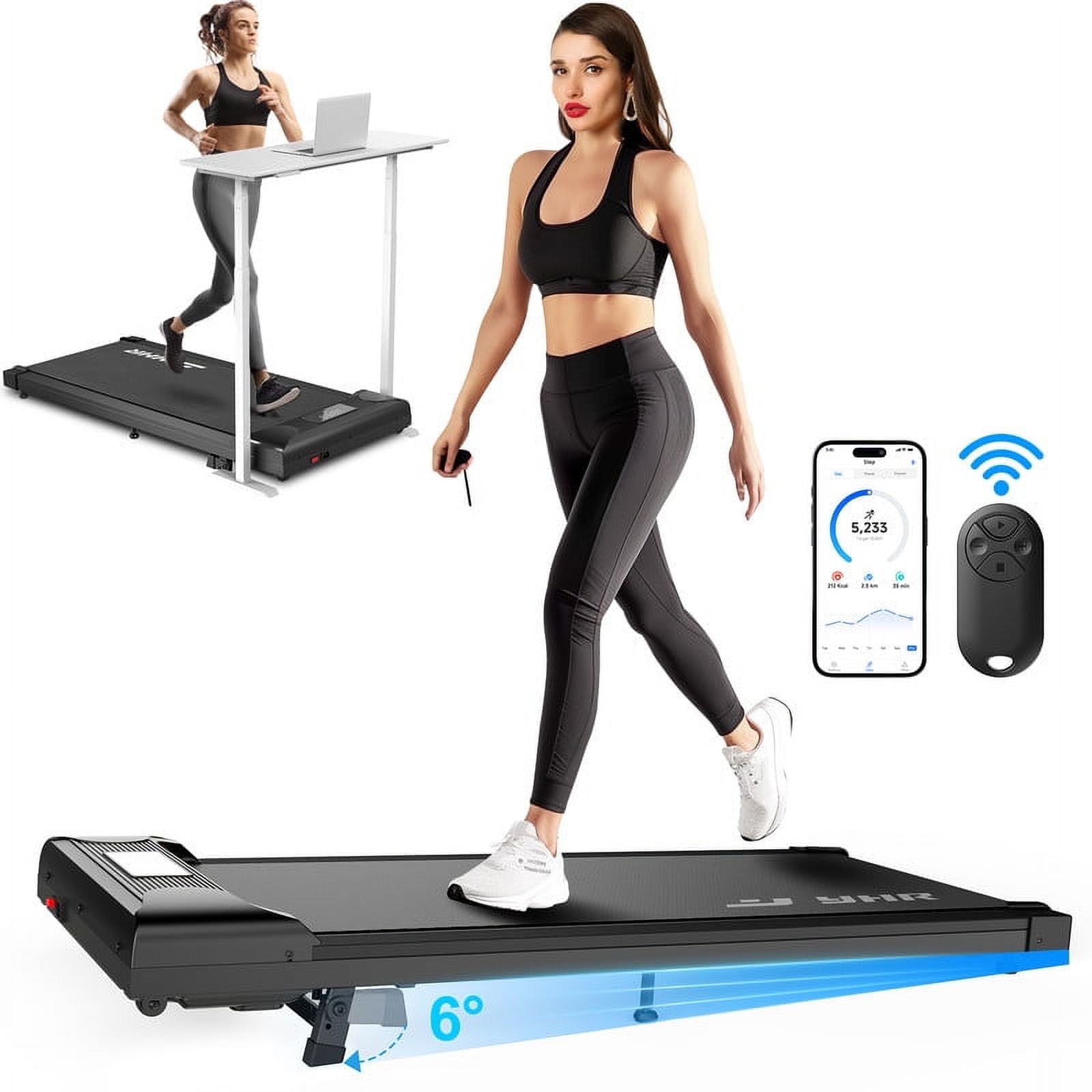 YHR Walking Pad, 2.5 HP Portable Under Desk Treadmill with Incline and Remote Control for Home & Office, Speed Range 0.6~3.8mph, 300 lbs Weight Capacity