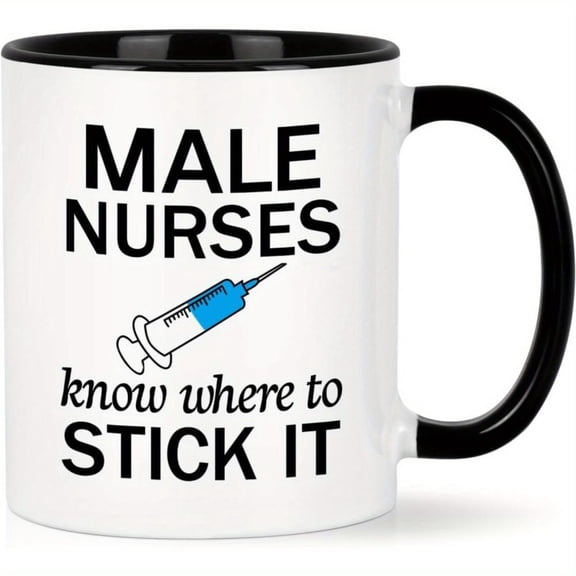 YHRJWN Funny Male Nurse Coffee Mug Know Where to Stick It Humorous Design with Syringe Graphic 11oz White Nurse Appreciation Gifts Him Nursing Student Nurse Week Christmas Gifts Nurse Gifts