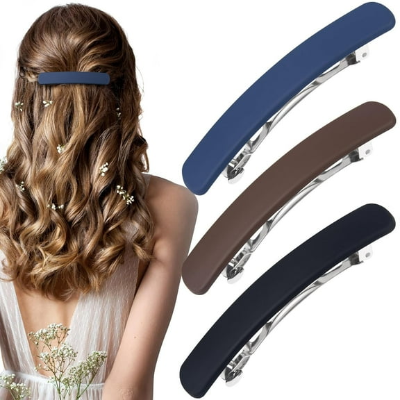 YHRY 3PCS Hair Barrettes for Women, Matte Medium French Clips for Girls Thin Fine Flat Short Hair Styling Vintage Hair Pins Accessories (Black Navy Brown)