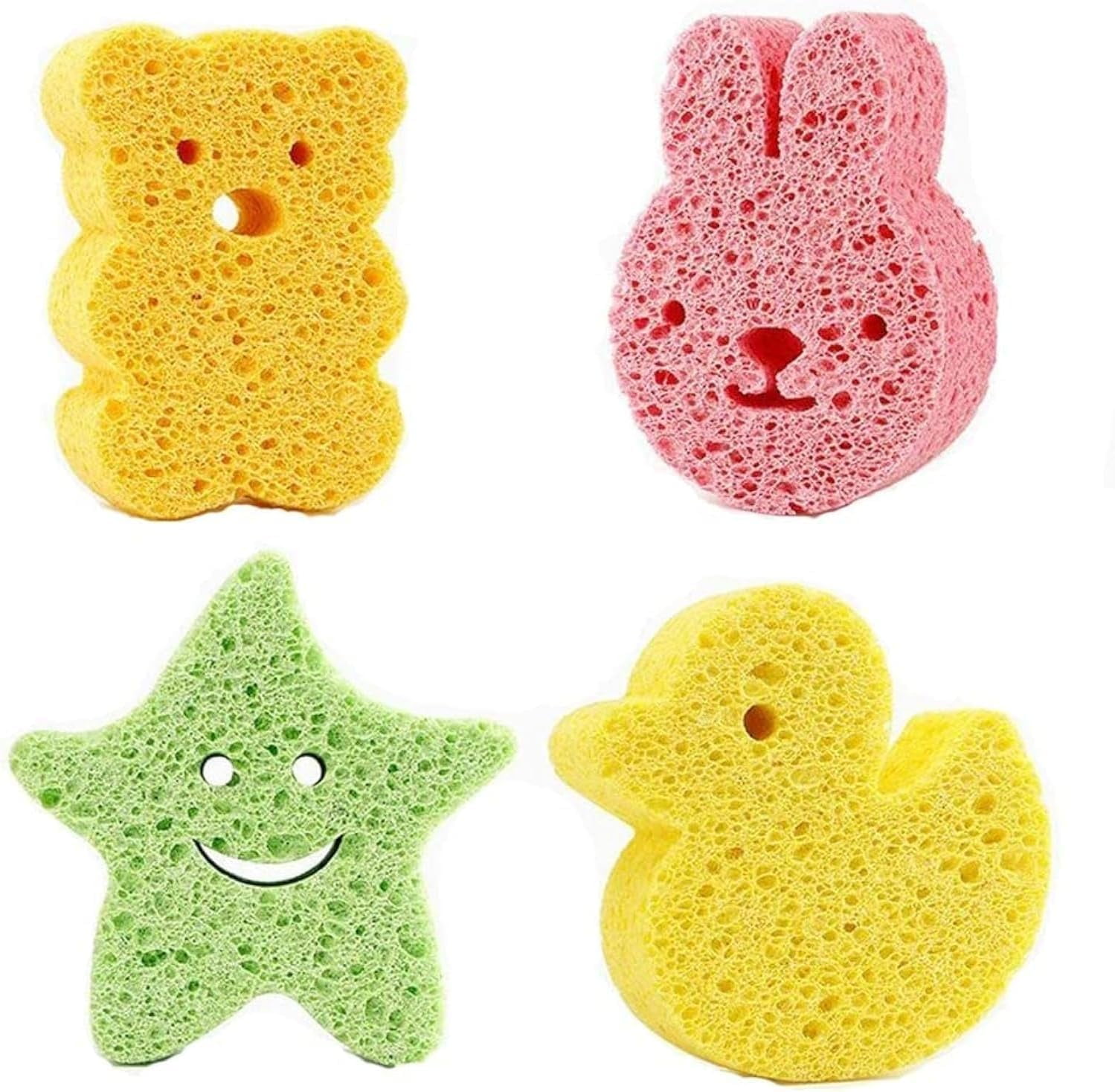 YHRY 4 Pack Baby Bath Sponge, Cute Shapes Natural Kids Bath Sponges ...