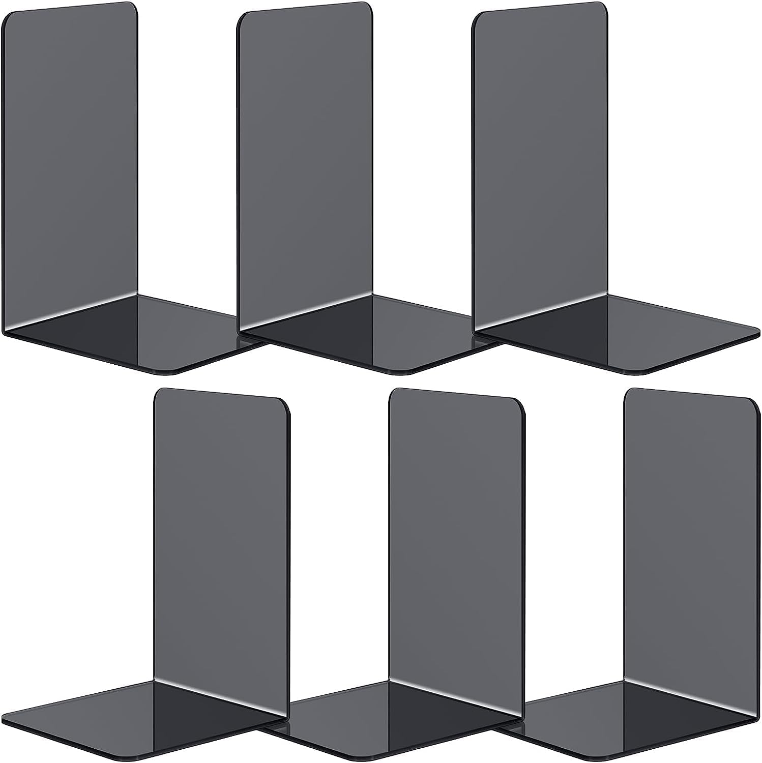 YHRY 6 Pcs Bookends Acrylic Clear Book End for Shelves Heavy Duty