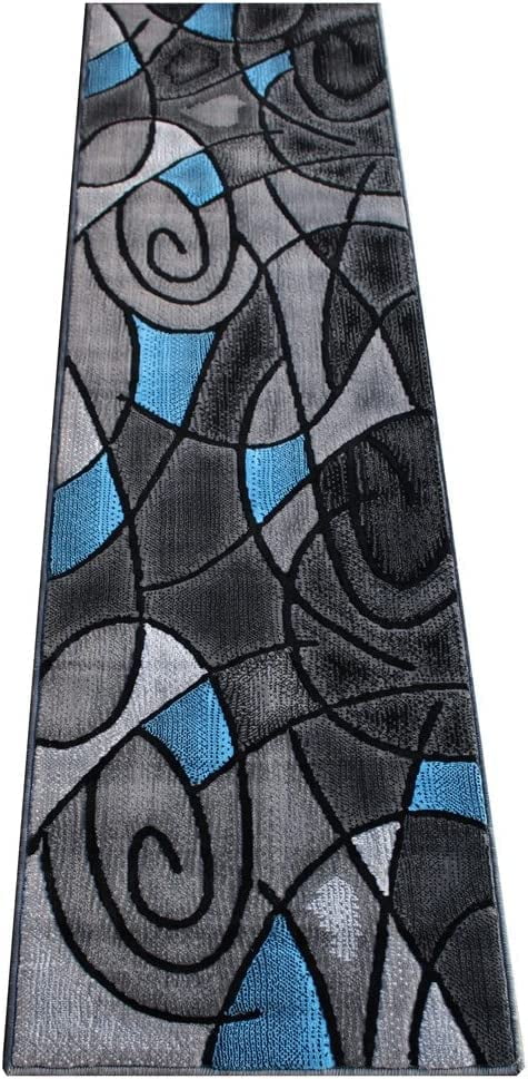 YHSF Modern Contemporary Area Rug for Living Room, Bedroom, and Office – Elegant Thick Carpet for Dining Room, Kitchen, & Hallways – Washable - Home Decor - Water Repellent - Blue (2x7 Feet)