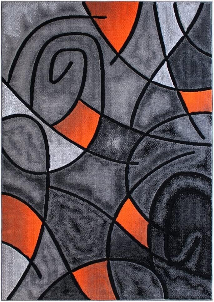 YHSF Modern Contemporary Area Rug for Living Room, Bedroom, and Office – Elegant Thick Carpet for Dining Room, Kitchen, & Hallways – Washable - Home Decor - Water Repellent - Orange (8x10 Feet)