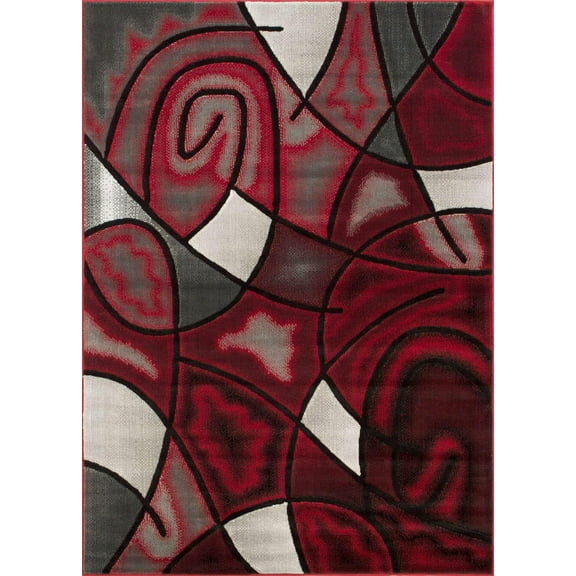 YHSF Modern Contemporary Area Rug for Living Room Bedroom Office Rug Trendz Style (Red/Black, 5 Feet x 7 Feet)