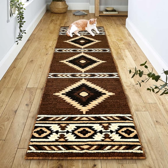 YHSF Southwest American Area Rug - Easy Clean, Thick, Soft, Durable Tribal American Indian Inspired Rug for Bedroom/Living Room/Hallways and More - Mocha, 2 Feet x 7 Feet