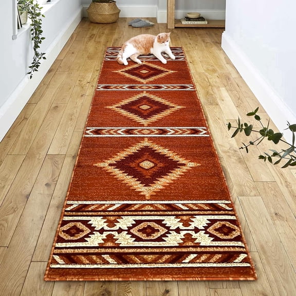 YHSF Southwestern Area Rug - Easy Clean, Thick, Soft, Durable Tribal Style Rug for Bedroom, Living Room, Hallways and More - Rust, 2 Feet x 7 Feet