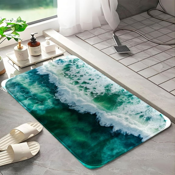 Beach waves 1050 Non-Slip Memory Foam Bath Rug: Absorbent, Quick-Dry, Machine Washable, Soft & Comfortable - S