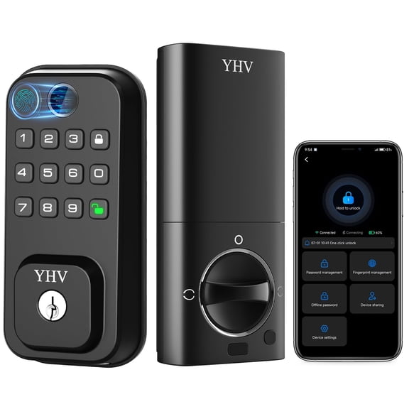 YHV KEYLESS ENTRY SMART DOOR LOCK CODE FINGERPRINT KEYPAD DEADBOLT CA-02 - BLACK
