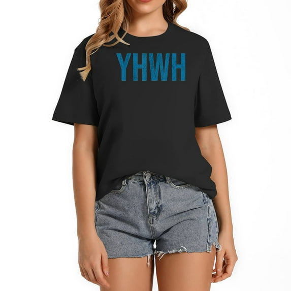 YHWH in Hebrew Meaning Tetragrammaton God Yahweh F Women's Graphic Print Tee, Trendy and Cool Short Sleeve Top