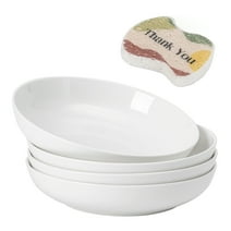 YHY 4-Piece White Deep Pasta Bowl Set of 4 With Dishwashing Sponge,9.75-Inch Salad Bowls,50 OZ Large Serving Bowls Set and Plates Sets