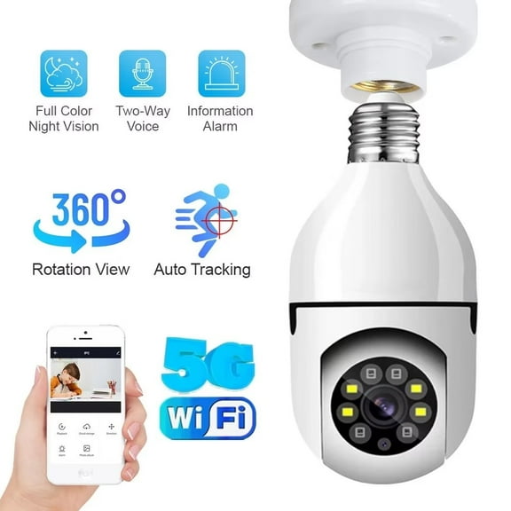 YI IoT 5Ghz & 2.4Ghz WiFi Bulb Lamp Camera 360Degree E27 Socket Wireless Security Camera 2MP 1080P Two Way Audio Auto Tracking Baby Monitor