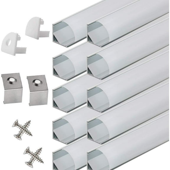 YI LIGHTING 10-Pack 3.3ft V Shape LED Aluminum Channel with Cover, End Caps and Mounting Clips